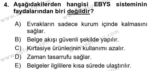 Büro Teknolojileri Dersi 2023 - 2024 Yılı (Final) Dönem Sonu Sınavı 4. Soru