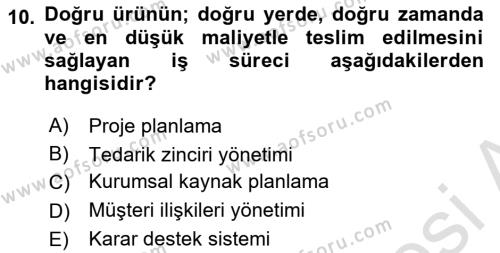 Büro Teknolojileri Dersi 2023 - 2024 Yılı Yaz Okulu Sınavı 10. Soru