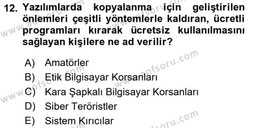 Büro Teknolojileri Dersi 2023 - 2024 Yılı Yaz Okulu Sınavı 12. Soru