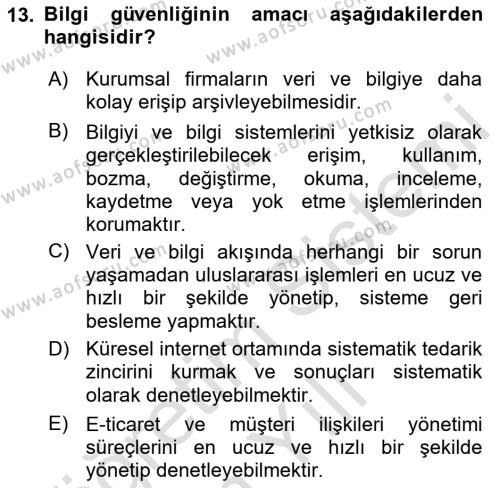 Büro Teknolojileri Dersi 2023 - 2024 Yılı Yaz Okulu Sınavı 13. Soru