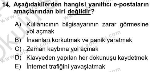 Büro Teknolojileri Dersi 2023 - 2024 Yılı Yaz Okulu Sınavı 14. Soru