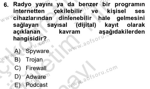 Büro Teknolojileri Dersi 2023 - 2024 Yılı Yaz Okulu Sınavı 6. Soru