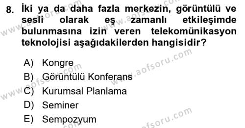 Büro Teknolojileri Dersi 2023 - 2024 Yılı Yaz Okulu Sınavı 8. Soru