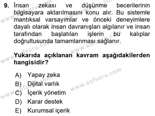 Büro Teknolojileri Dersi 2023 - 2024 Yılı Yaz Okulu Sınavı 9. Soru