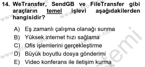 Büro Teknolojileri Dersi 2024 - 2025 Yılı (Vize) Ara Sınavı 14. Soru