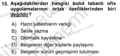 Büro Teknolojileri Dersi 2024 - 2025 Yılı (Vize) Ara Sınavı 15. Soru