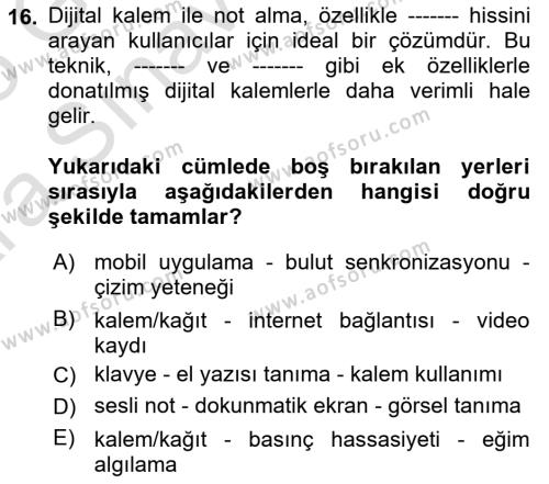 Büro Teknolojileri Dersi 2024 - 2025 Yılı (Vize) Ara Sınavı 16. Soru