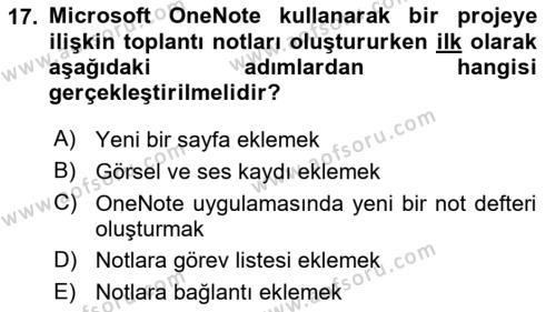 Büro Teknolojileri Dersi 2024 - 2025 Yılı (Vize) Ara Sınavı 17. Soru