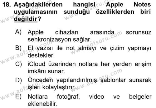 Büro Teknolojileri Dersi 2024 - 2025 Yılı (Vize) Ara Sınavı 18. Soru