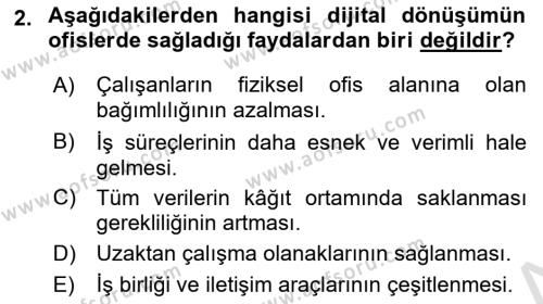 Büro Teknolojileri Dersi 2024 - 2025 Yılı (Vize) Ara Sınavı 2. Soru