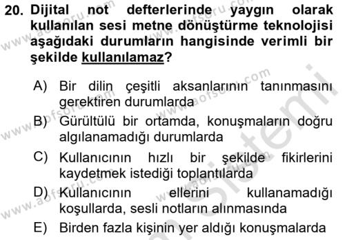 Büro Teknolojileri Dersi 2024 - 2025 Yılı (Vize) Ara Sınavı 20. Soru