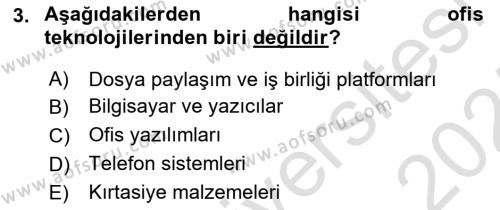 Büro Teknolojileri Dersi 2024 - 2025 Yılı (Vize) Ara Sınavı 3. Soru