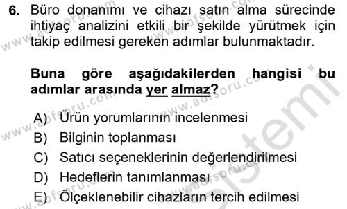 Büro Teknolojileri Dersi 2024 - 2025 Yılı (Vize) Ara Sınavı 6. Soru