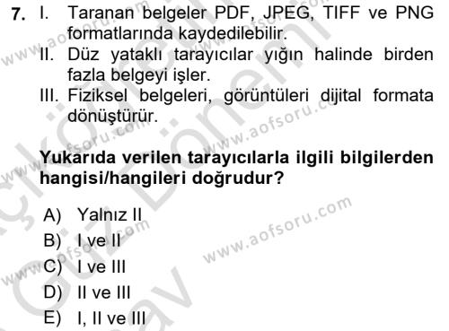 Büro Teknolojileri Dersi 2024 - 2025 Yılı (Vize) Ara Sınavı 7. Soru