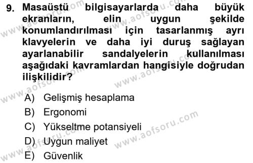 Büro Teknolojileri Dersi 2024 - 2025 Yılı (Vize) Ara Sınavı 9. Soru