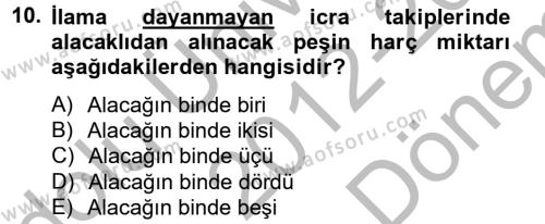 Damga Vergisi Ve Harçlar Bilgisi Dersi 2012 - 2013 Yılı (Final) Dönem Sonu Sınavı 10. Soru