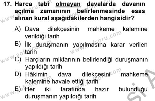 Damga Vergisi Ve Harçlar Bilgisi Dersi 2012 - 2013 Yılı (Final) Dönem Sonu Sınavı 17. Soru