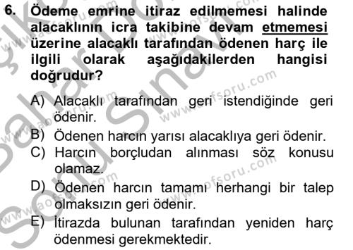 Damga Vergisi Ve Harçlar Bilgisi Dersi 2012 - 2013 Yılı (Final) Dönem Sonu Sınavı 6. Soru