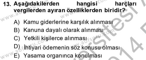 Damga Vergisi Ve Harçlar Bilgisi Dersi 2013 - 2014 Yılı (Vize) Ara Sınavı 13. Soru