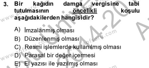 Damga Vergisi Ve Harçlar Bilgisi Dersi 2014 - 2015 Yılı (Vize) Ara Sınavı 3. Soru