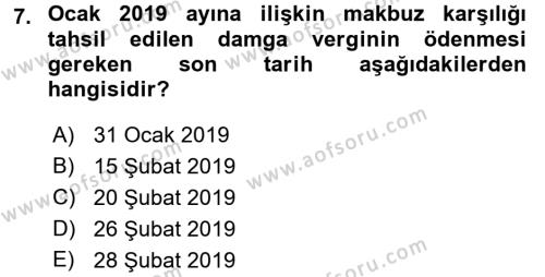 Damga Vergisi Ve Harçlar Bilgisi Dersi 2018 - 2019 Yılı (Vize) Ara Sınavı 7. Soru