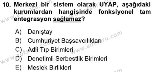 Mesleki Bilgisayar Ve Uyap Dersi 2021 - 2022 Yılı (Vize) Ara Sınavı 10. Soru