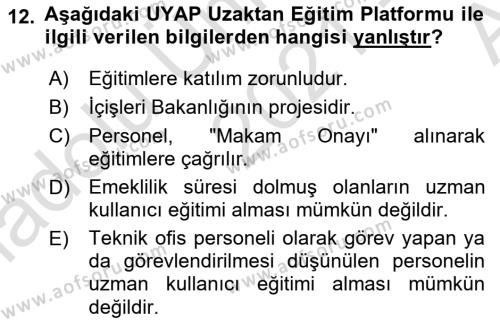 Mesleki Bilgisayar Ve Uyap Dersi 2021 - 2022 Yılı (Vize) Ara Sınavı 12. Soru