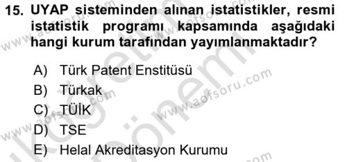 Mesleki Bilgisayar Ve Uyap Dersi 2021 - 2022 Yılı (Vize) Ara Sınavı 15. Soru