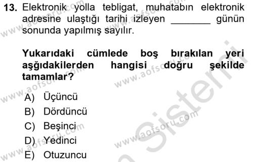 Mesleki Bilgisayar Ve Uyap Dersi 2021 - 2022 Yılı (Final) Dönem Sonu Sınavı 13. Soru