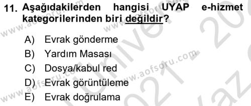 Mesleki Bilgisayar Ve Uyap Dersi 2021 - 2022 Yılı Yaz Okulu Sınavı 11. Soru