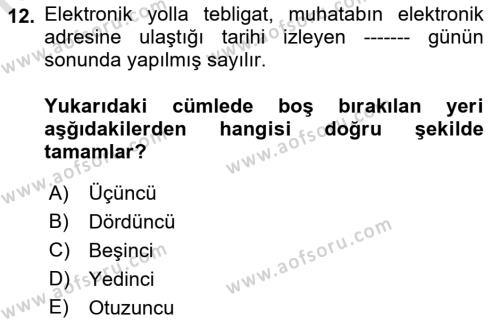 Mesleki Bilgisayar Ve Uyap Dersi 2021 - 2022 Yılı Yaz Okulu Sınavı 12. Soru