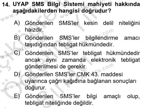 Mesleki Bilgisayar Ve Uyap Dersi 2021 - 2022 Yılı Yaz Okulu Sınavı 14. Soru