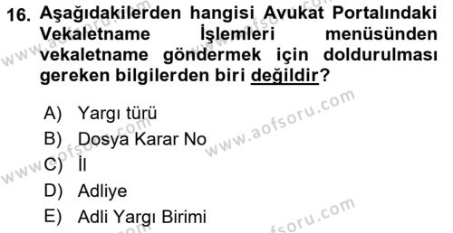 Mesleki Bilgisayar Ve Uyap Dersi 2021 - 2022 Yılı Yaz Okulu Sınavı 16. Soru