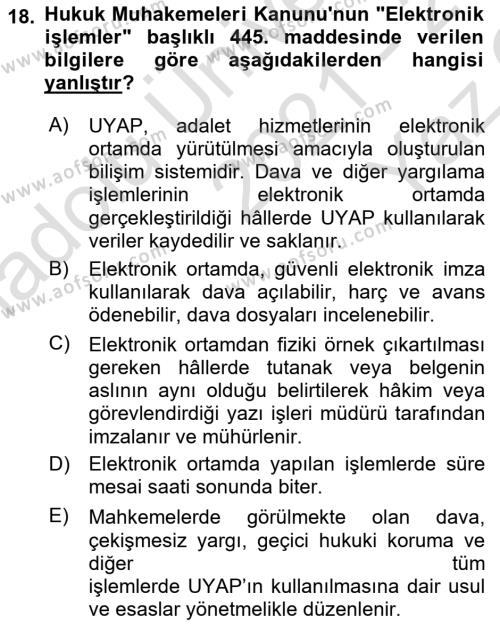 Mesleki Bilgisayar Ve Uyap Dersi 2021 - 2022 Yılı Yaz Okulu Sınavı 18. Soru