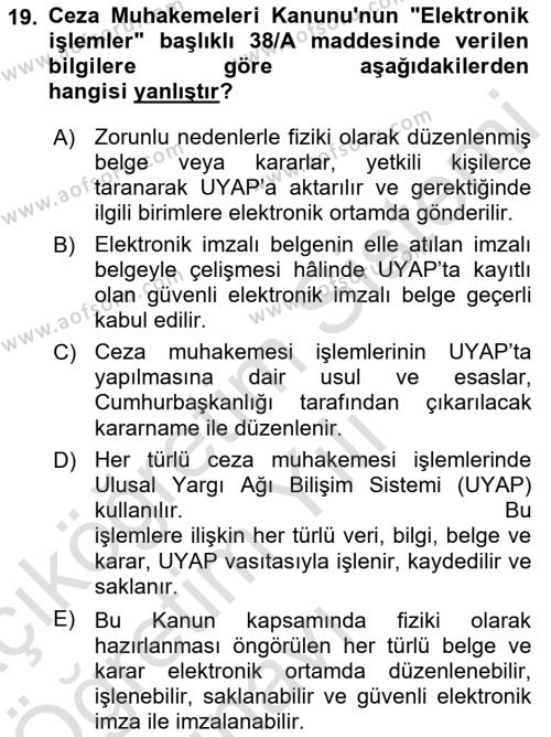 Mesleki Bilgisayar Ve Uyap Dersi 2021 - 2022 Yılı Yaz Okulu Sınavı 19. Soru