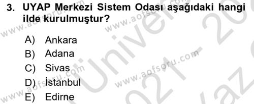 Mesleki Bilgisayar Ve Uyap Dersi 2021 - 2022 Yılı Yaz Okulu Sınavı 3. Soru