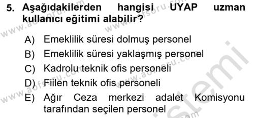 Mesleki Bilgisayar Ve Uyap Dersi 2021 - 2022 Yılı Yaz Okulu Sınavı 5. Soru