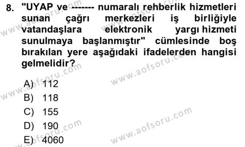 Mesleki Bilgisayar Ve Uyap Dersi 2021 - 2022 Yılı Yaz Okulu Sınavı 8. Soru