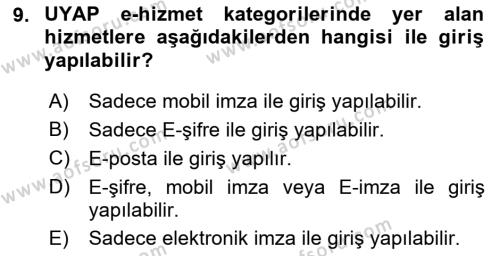 Mesleki Bilgisayar Ve Uyap Dersi 2021 - 2022 Yılı Yaz Okulu Sınavı 9. Soru