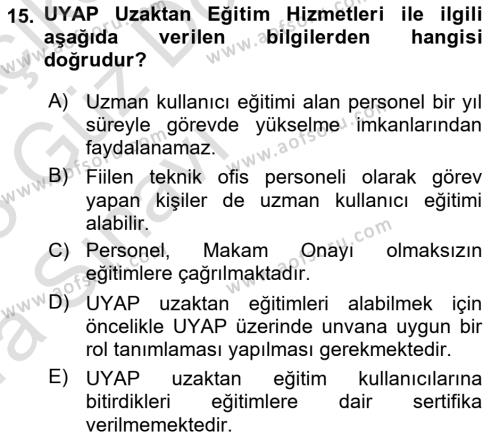 Mesleki Bilgisayar Ve Uyap Dersi 2022 - 2023 Yılı (Vize) Ara Sınavı 15. Soru