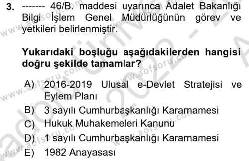 Mesleki Bilgisayar Ve Uyap Dersi 2022 - 2023 Yılı (Vize) Ara Sınavı 3. Soru