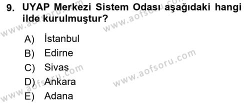 Mesleki Bilgisayar Ve Uyap Dersi 2022 - 2023 Yılı (Vize) Ara Sınavı 9. Soru