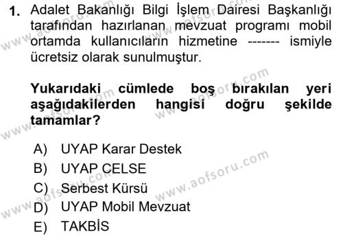 Mesleki Bilgisayar Ve Uyap Dersi 2023 - 2024 Yılı (Final) Dönem Sonu Sınavı 1. Soru