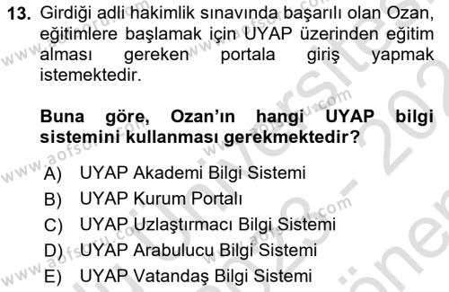 Mesleki Bilgisayar Ve Uyap Dersi 2023 - 2024 Yılı (Final) Dönem Sonu Sınavı 13. Soru