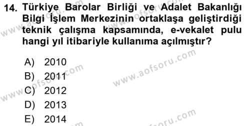 Mesleki Bilgisayar Ve Uyap Dersi 2023 - 2024 Yılı (Final) Dönem Sonu Sınavı 14. Soru