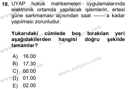 Mesleki Bilgisayar Ve Uyap Dersi 2023 - 2024 Yılı (Final) Dönem Sonu Sınavı 18. Soru