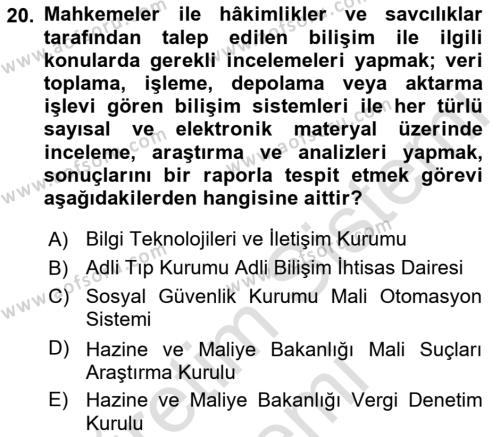 Mesleki Bilgisayar Ve Uyap Dersi 2023 - 2024 Yılı (Final) Dönem Sonu Sınavı 20. Soru