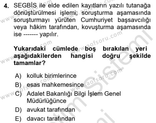 Mesleki Bilgisayar Ve Uyap Dersi 2023 - 2024 Yılı (Final) Dönem Sonu Sınavı 4. Soru