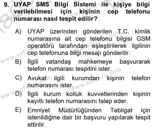 Mesleki Bilgisayar Ve Uyap Dersi 2023 - 2024 Yılı (Final) Dönem Sonu Sınavı 9. Soru