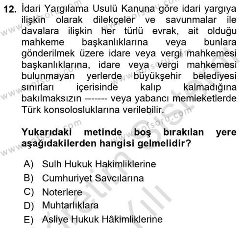 Temel Kalem Mevzuatı Bilgisi Dersi 2021 - 2022 Yılı Yaz Okulu Sınavı 12. Soru